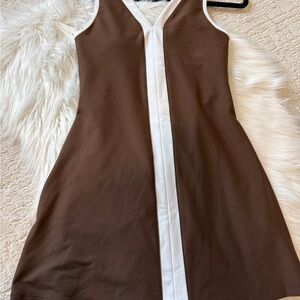 Abercrombie YPB sculptLUX V-Neck Mini Dress in Coffee Brown S